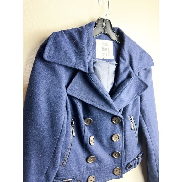 See Thru Soul Double Breasted Moto Jacket Womens Medium Blue - Picture 3 of 4